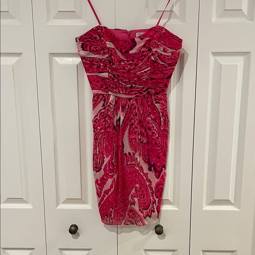 Milly Strapless Dress in Pink and Purple Swirl